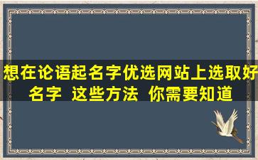 想在论语起名字优选网站上选取好名字  这些方法  你需要知道！